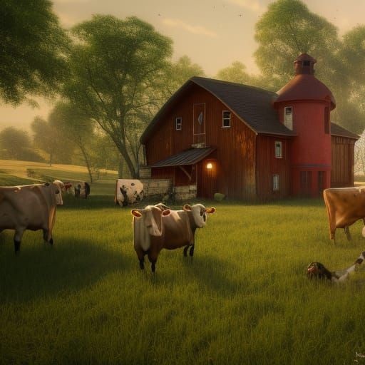 Fantastical Farmhouse Scene in Intricate Details