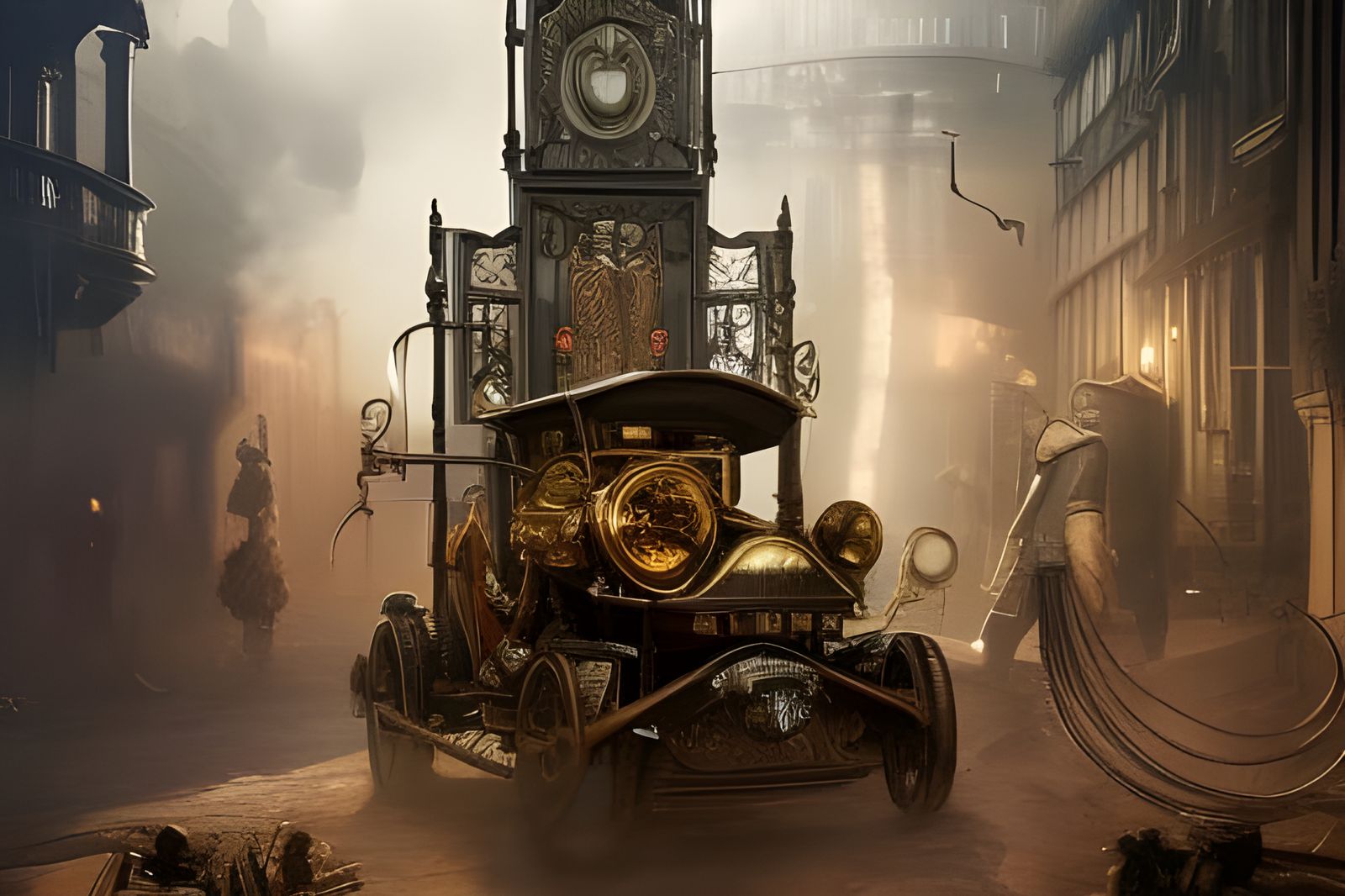 Surreal Steampunk Ford Model T in Ornate Victorian Futurism