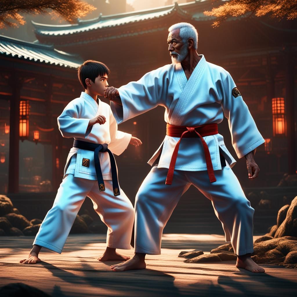A Karate Sensei teaching his apprentice