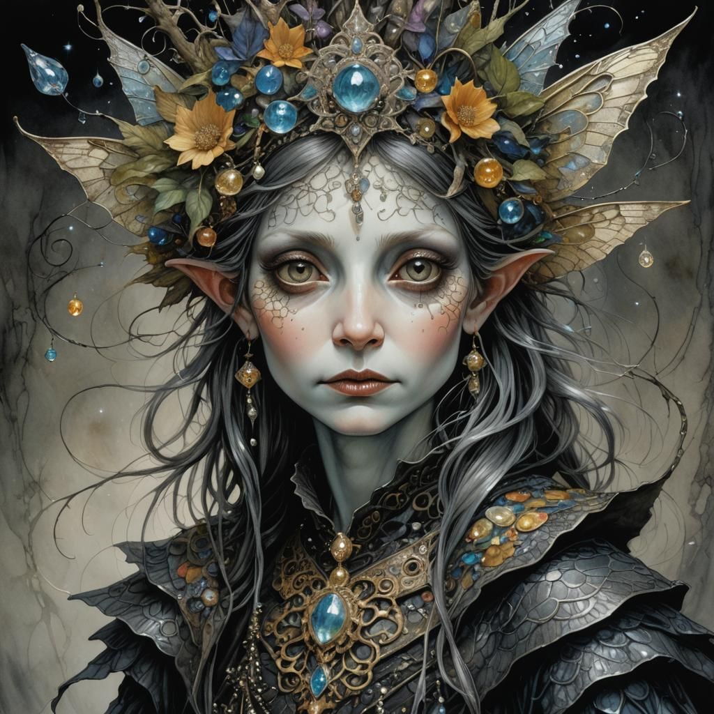 Surreal Fairy Godmother in Ebony and Silver