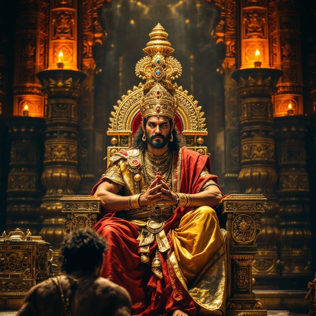 Majestic Chola Empire Ruler Surrounded by Tension and Grande...