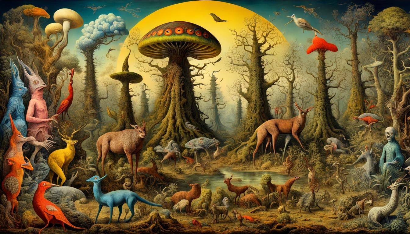 Ethereal Creatures in a Max Ernst-Inspired Landscape