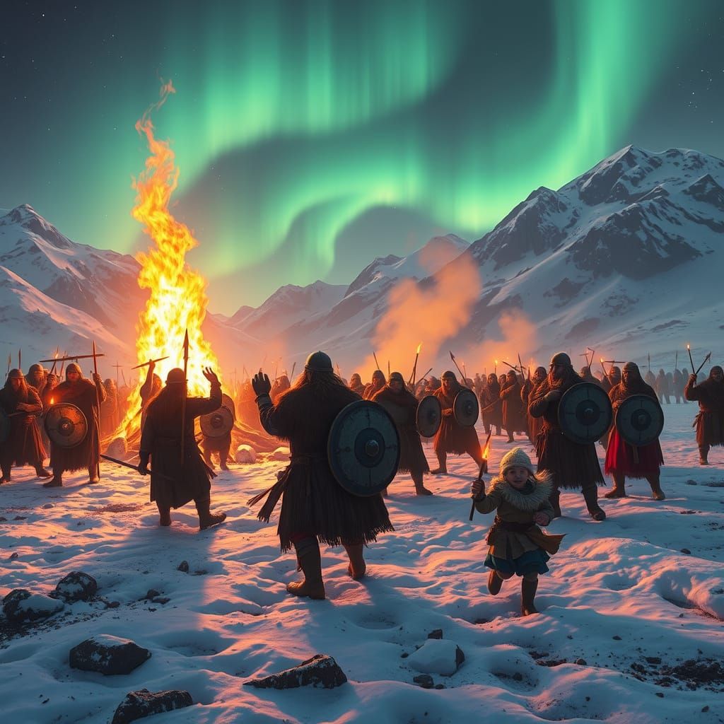Viking Celebration Under Aurora Borealis