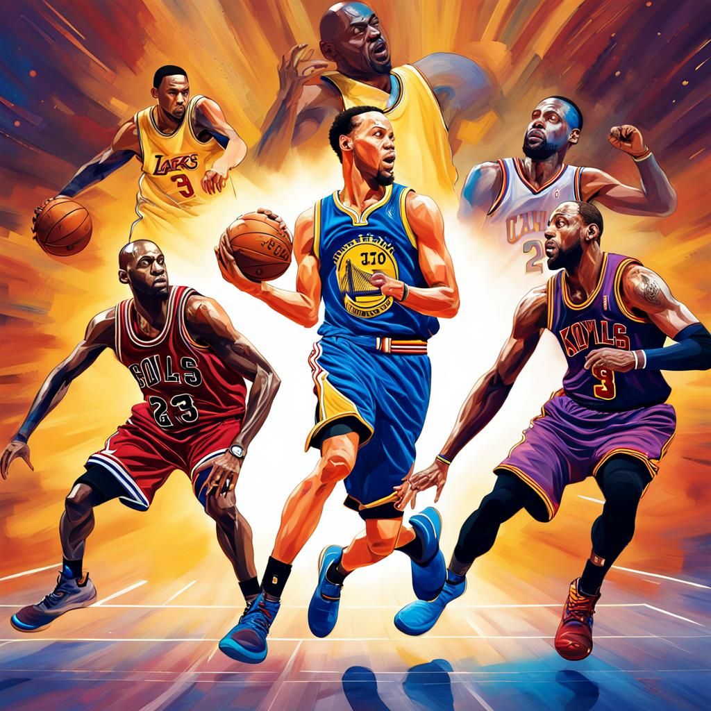 Legendary Basketball Players in Hyperrealistic Splash Art