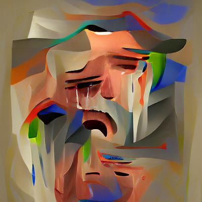 Mournful Figure in Distraught Abstraction