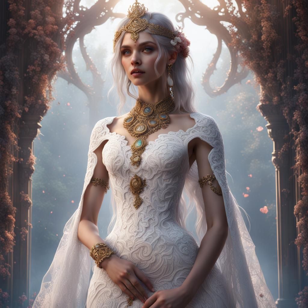 Ethereal Bride Goddess in Whimsical Fantasy World