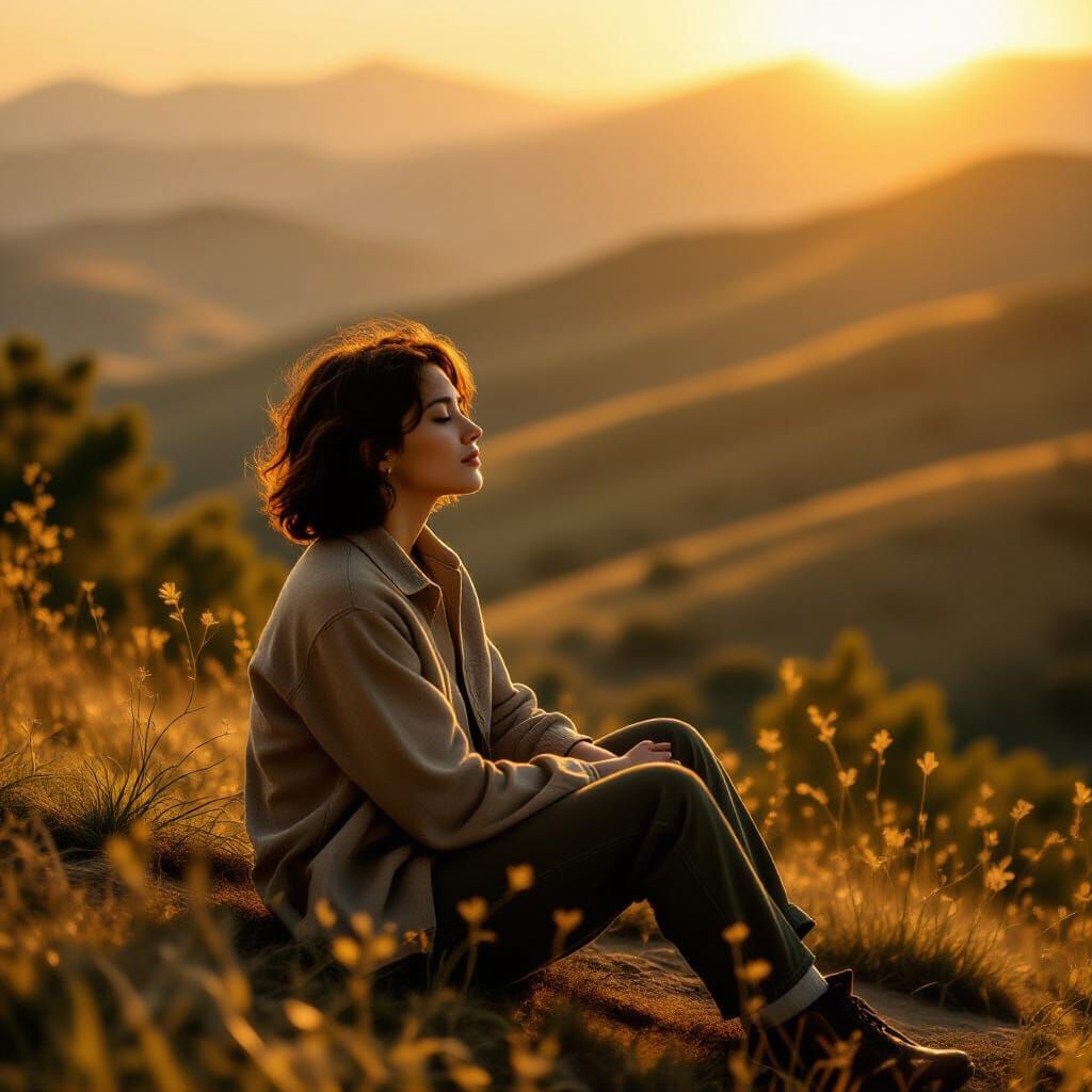 Contemplative Figure in Golden Light, Cinematic Style