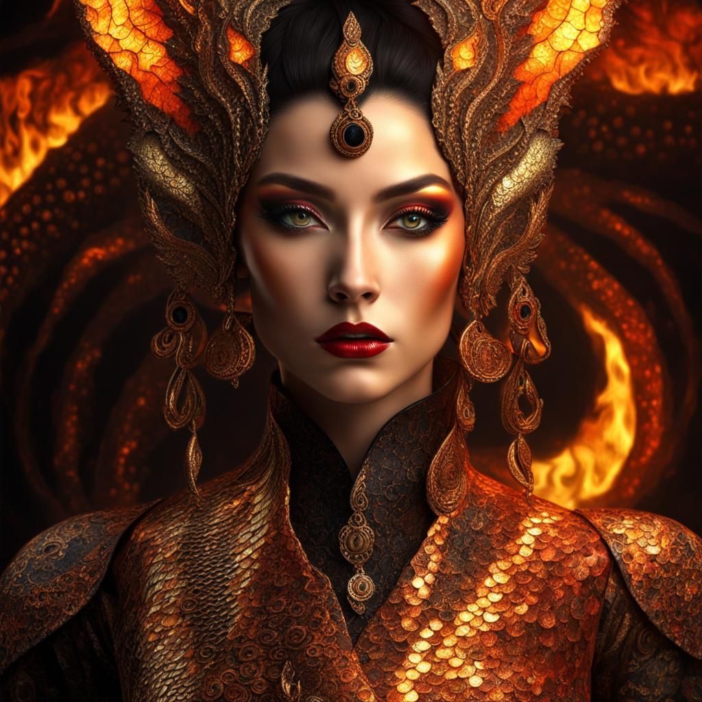 Dragon Woman Portrait in Klimt Style