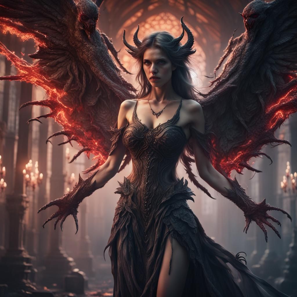 Beautiful Angel vs Scary Demon Fantasy Art