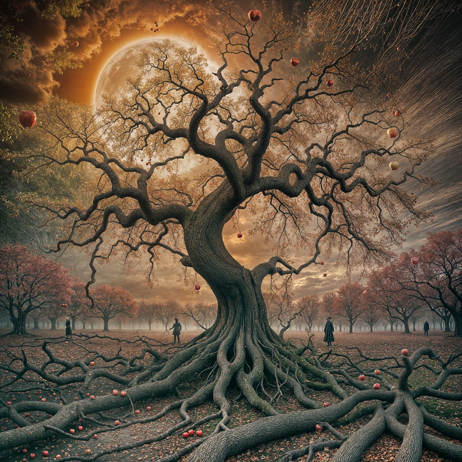 Gothic Apple Tree Melts in a Haunting Surreal Scene