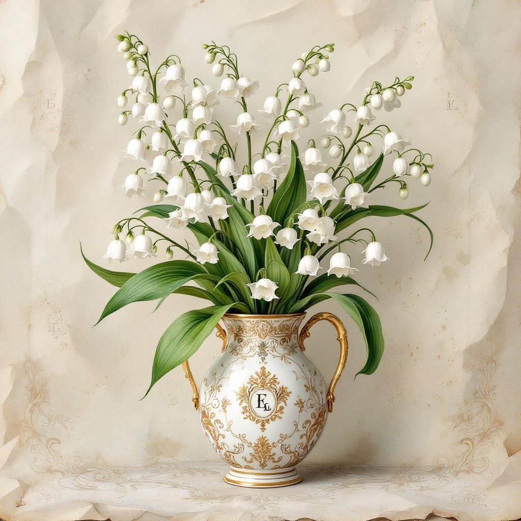 Delicate Spring Bouquet in Antique Porcelain Vase