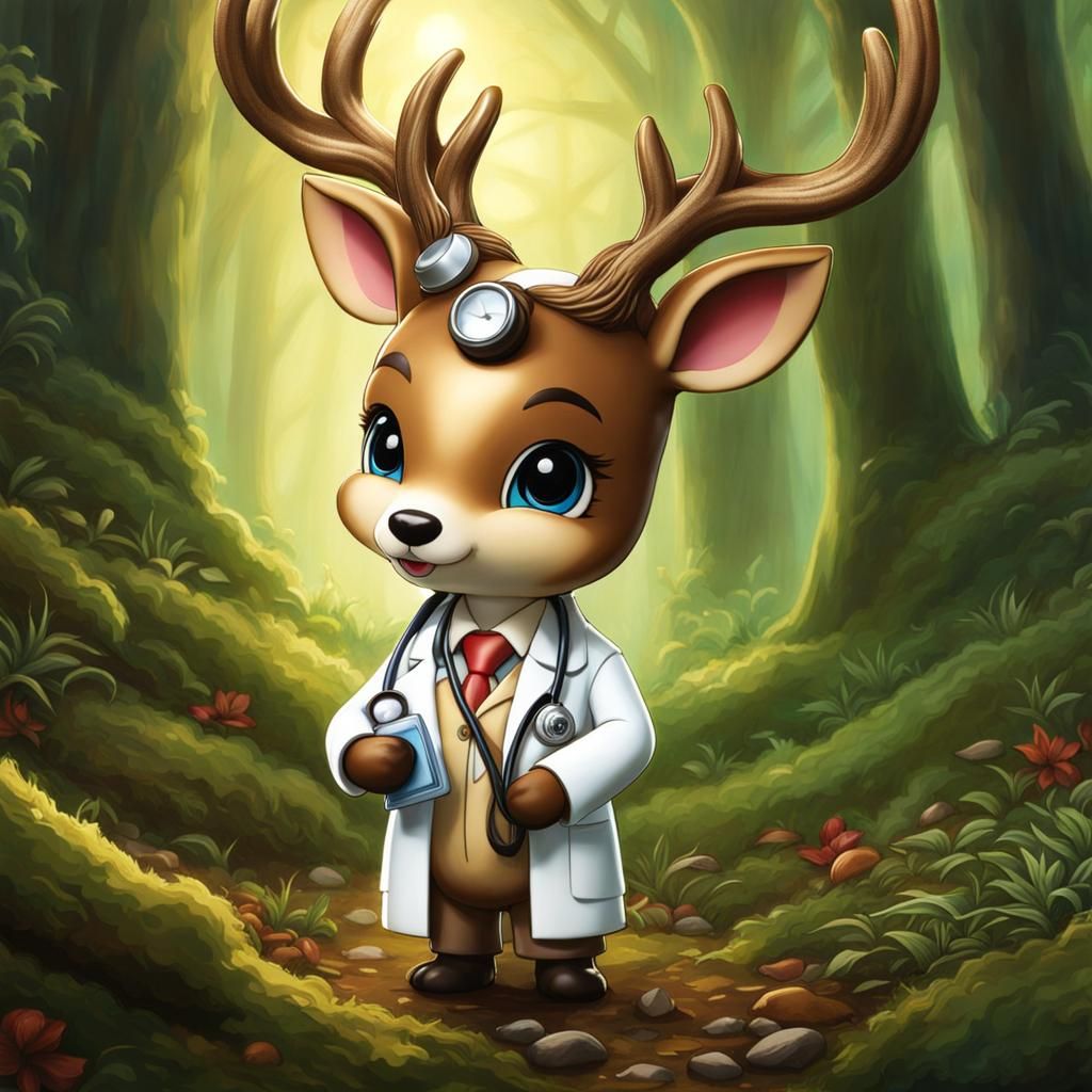 Chibi Deer Physician in Luminous Forest