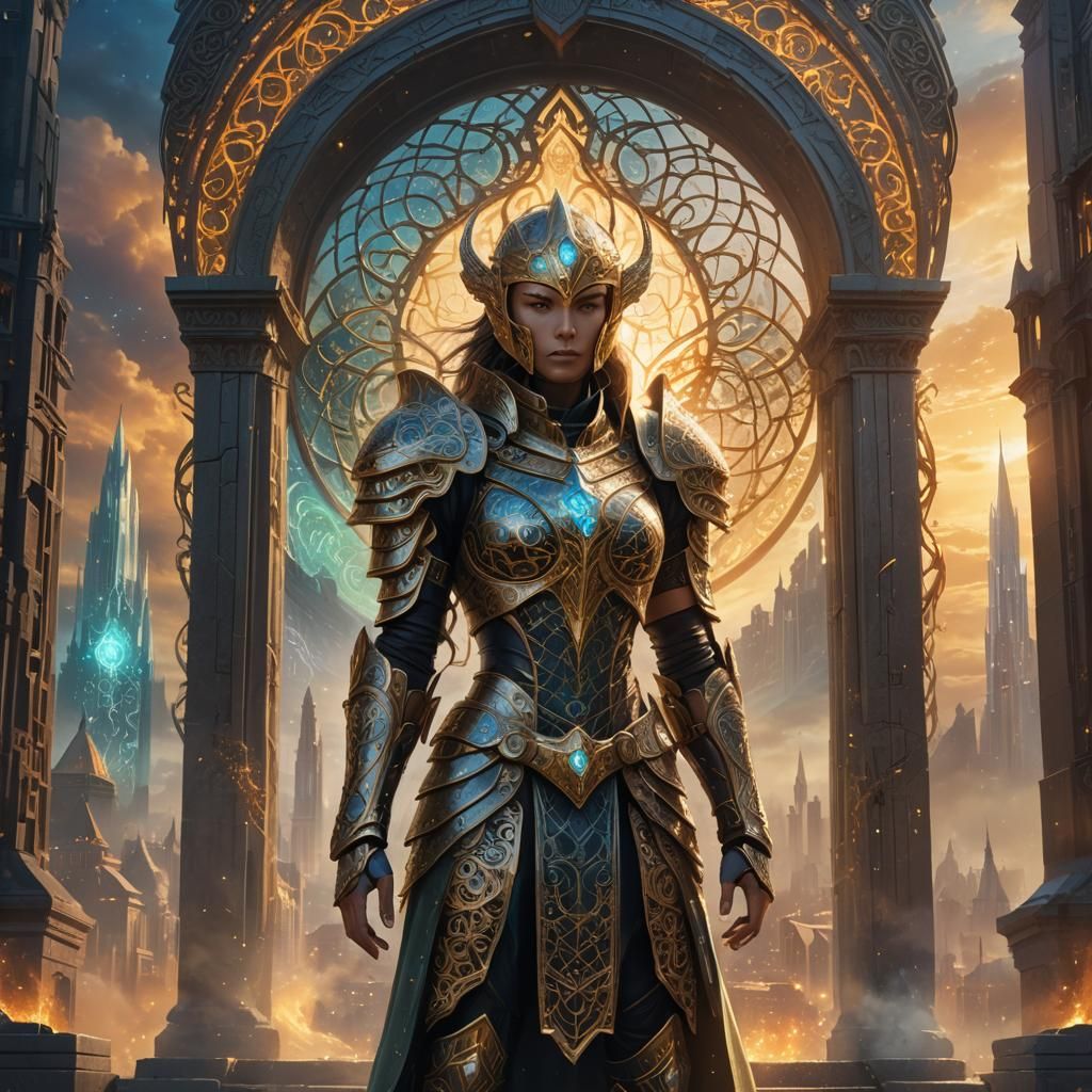 Epic Fantasy Family Crest: Mysterious Figure and Mystical Po...