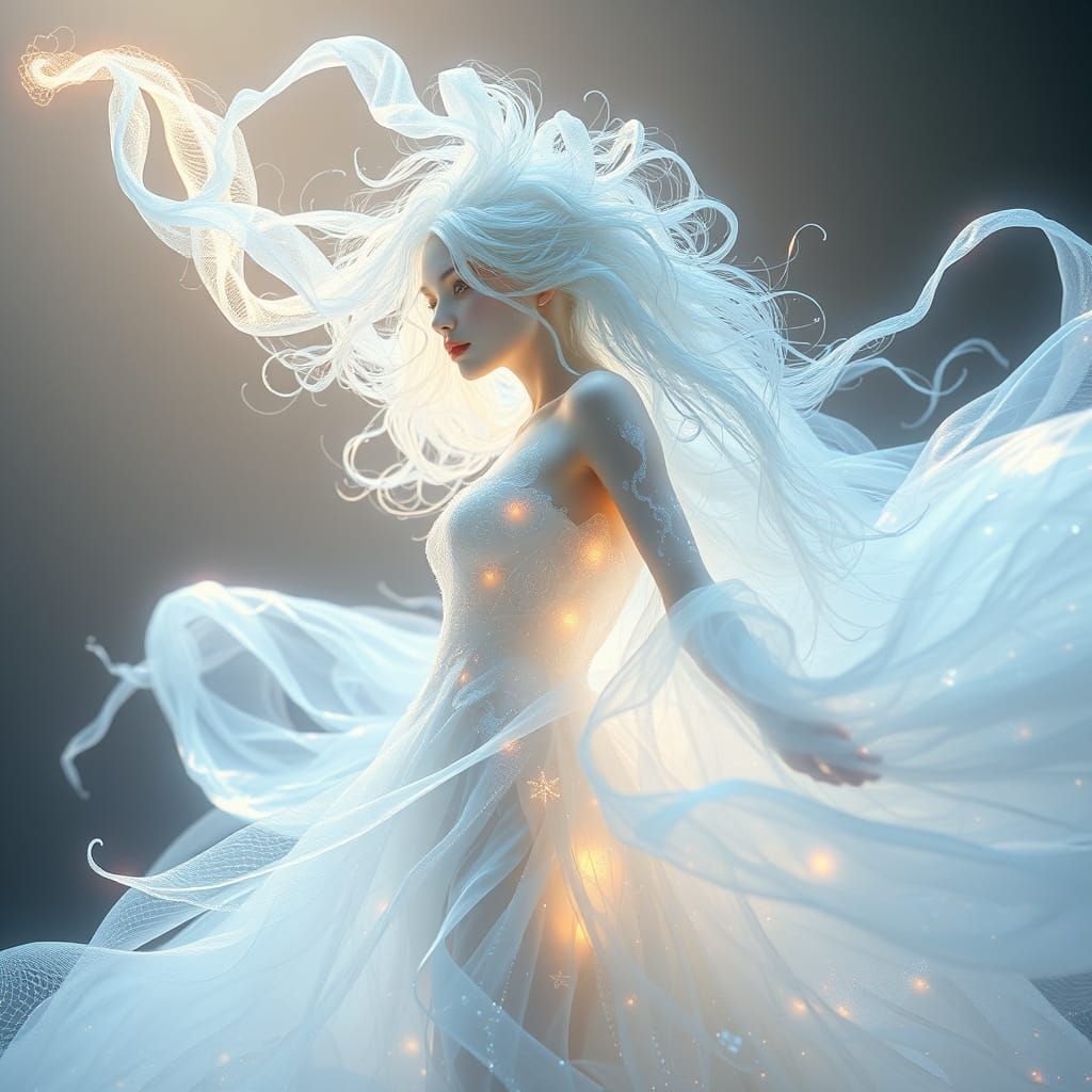 Ethereal White Goddess in Dreamy, Hyper-Realistic Portrait