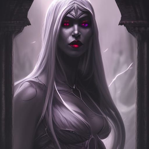 Sinister Drow Matriarch Portrait in Hyperrealistic Style