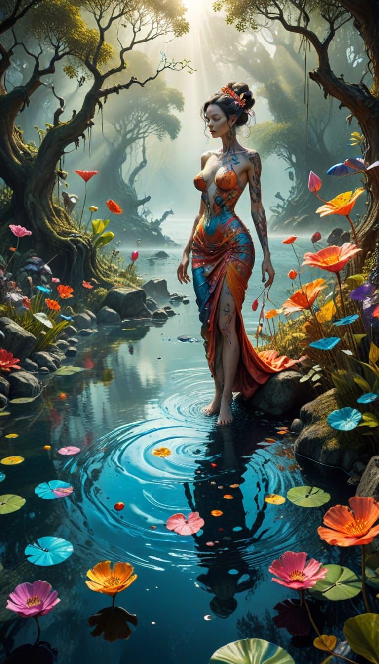 Vibrant Ink Drawing of a Fantastical Journey in Valypond