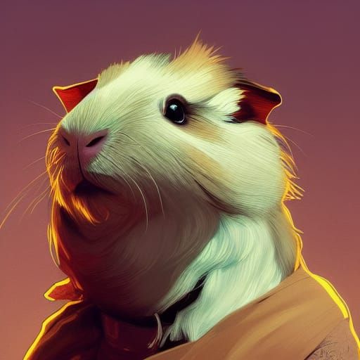 Surreal Guinea Pig Pilgrim in Vibrant Triadic Colors