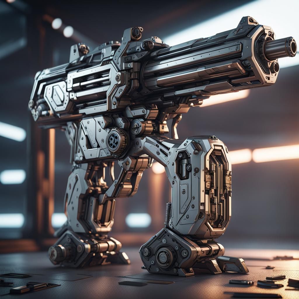 Epic Sci-Fi Gun with Intricate Mech Details in Polished Meta...