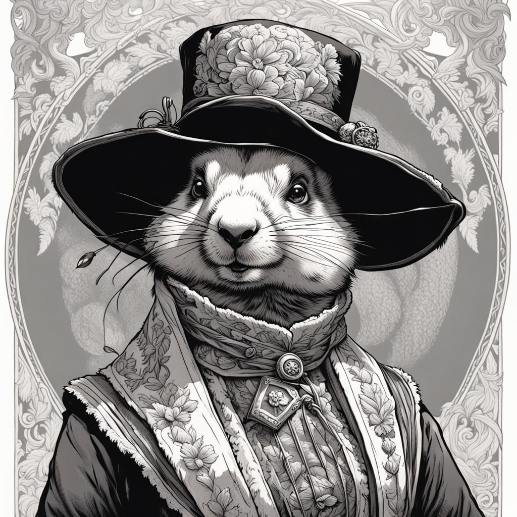 Female Marmot in Austrian Costume, in Whimsical Tenniel Styl...
