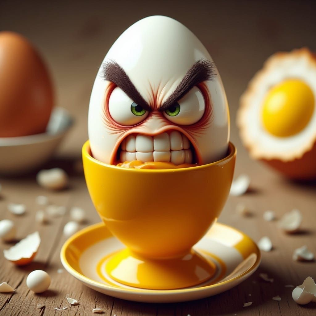 Surreal Boiled Egg in a Yellow Cup