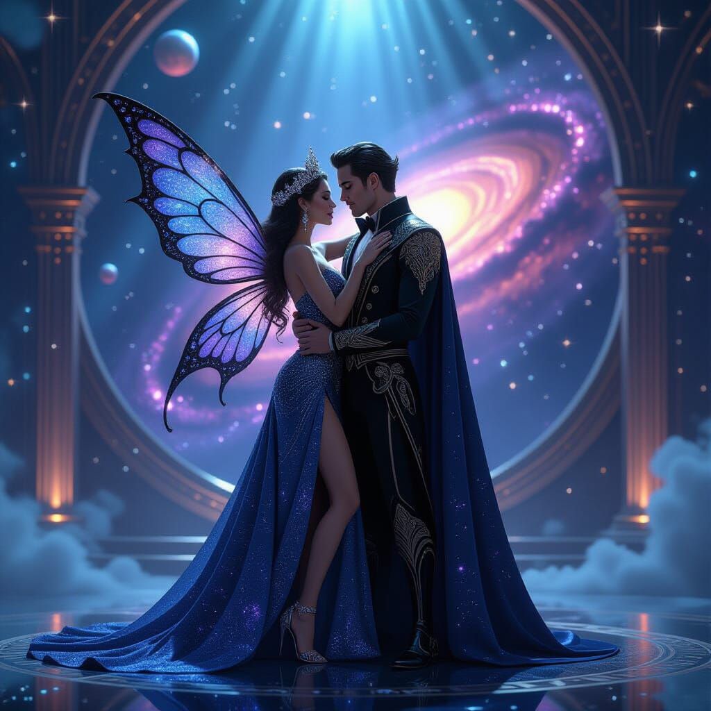 Celestial Embrace: Fairy and Vampire in Art Deco