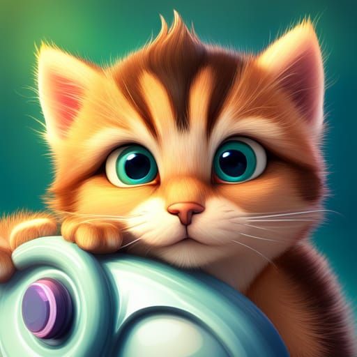 Cute Kitten in Vibrant 3D Digital Art