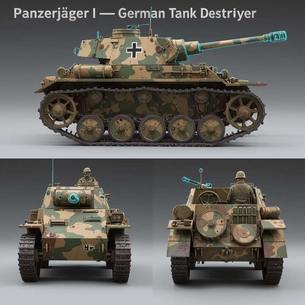 Panzerjäger I Tank Destroyer Blueprints: 3D Renders