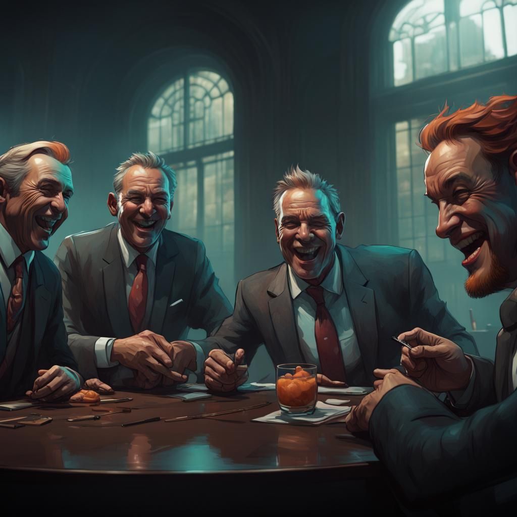 Corporate Executives in a Mysterious, Triadic-Colored Settin...