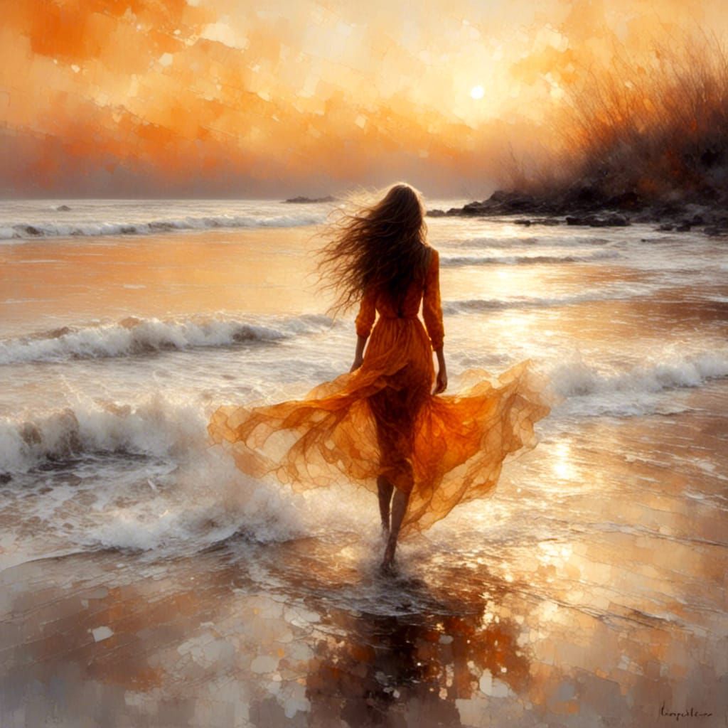 Serene Beach Elegance in Warm Golden Hour