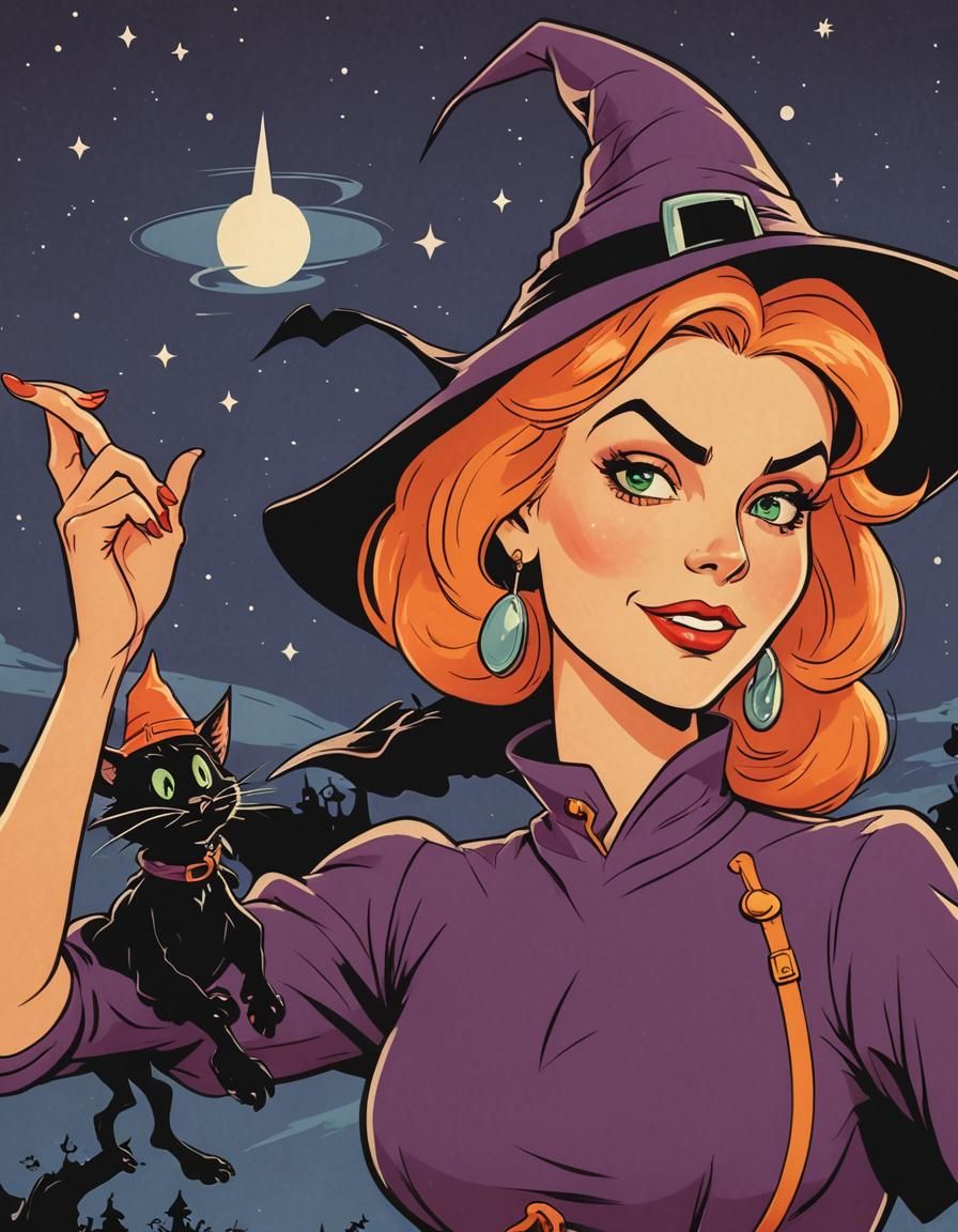 Retro-Style Witch Girl in Jetson's Cartoon Fashion