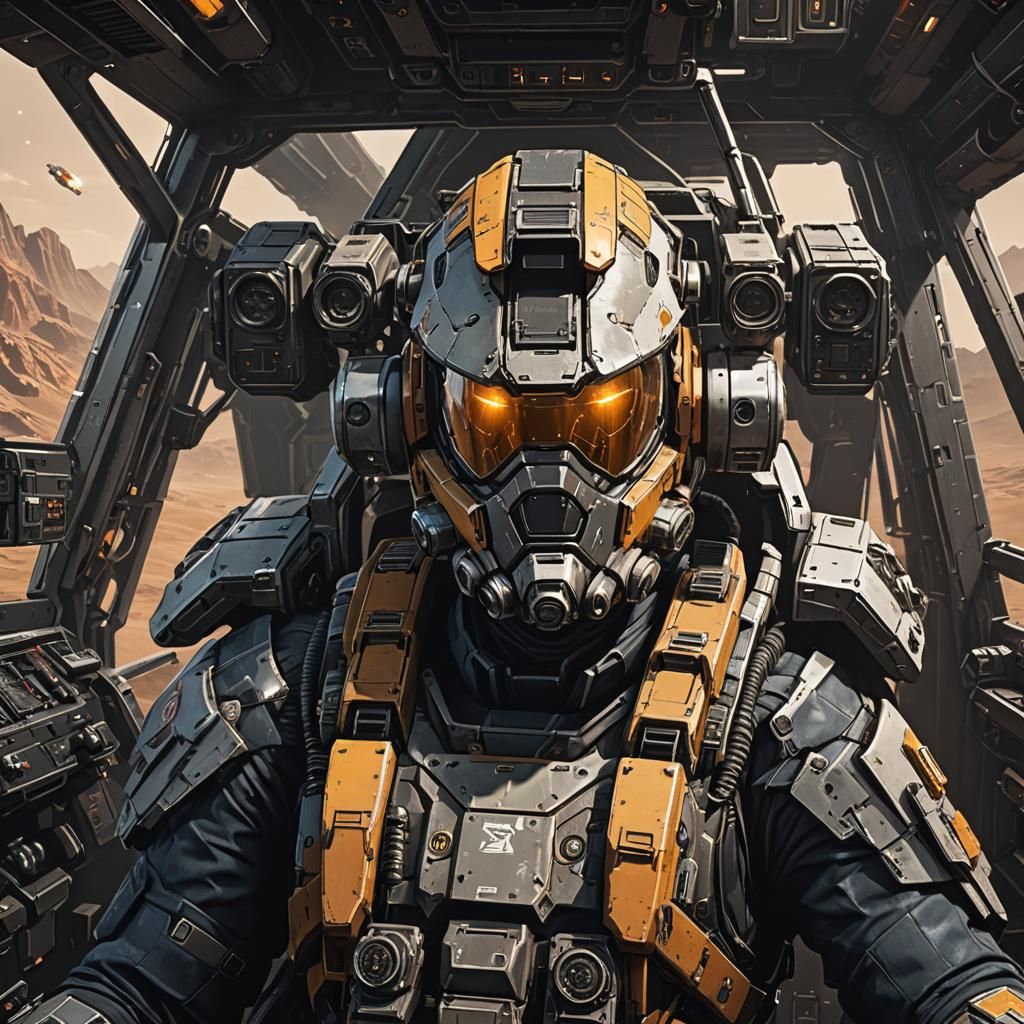 Mech-pilot from the battletech game inside the cockpit of a ...