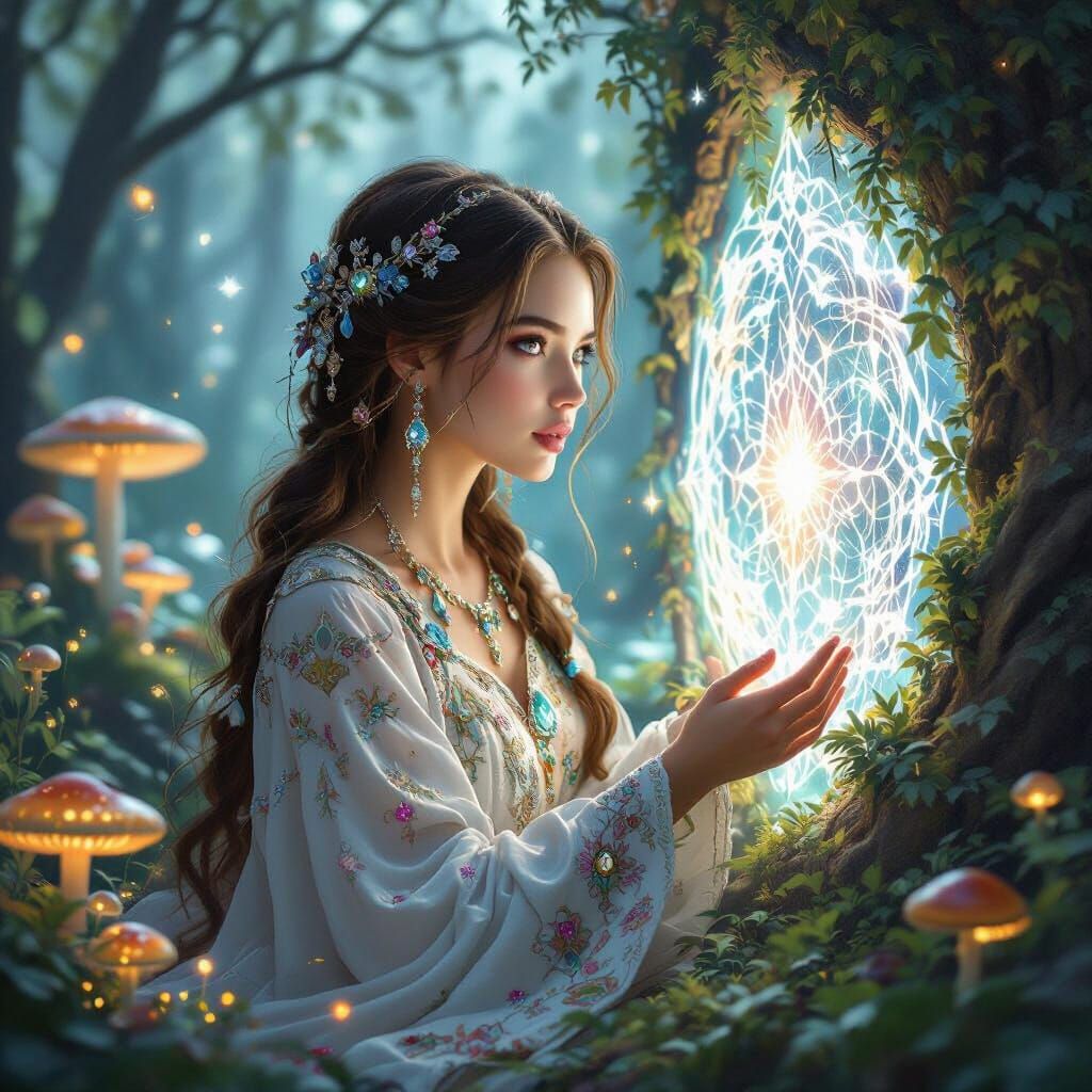 Mystical Siberian Princess in Enchanted Forest