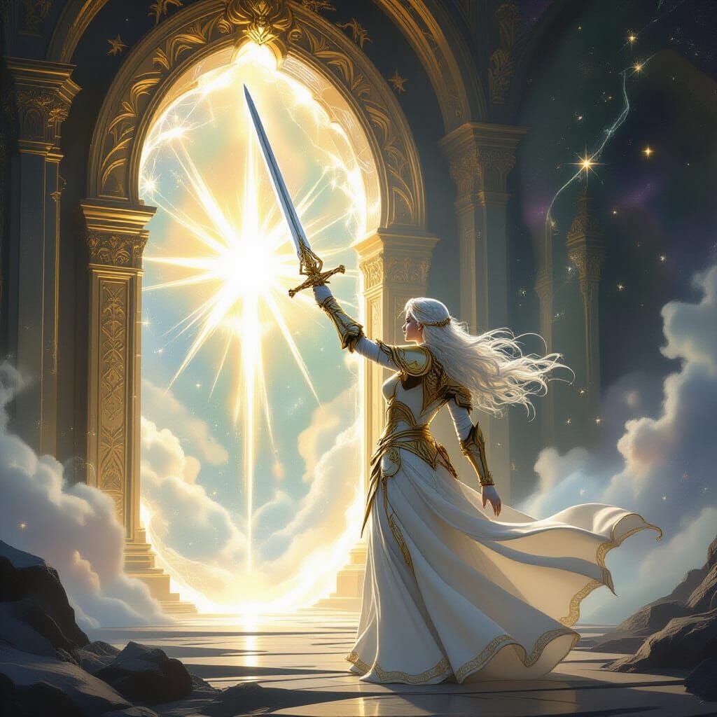 Celestial Paladin Guarding Starlight Gateway