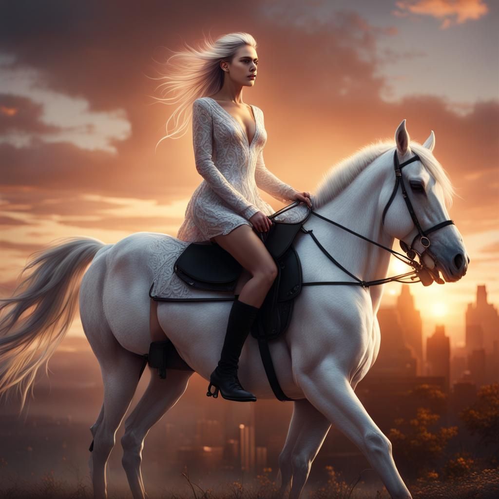 Ethereal Sunset Equestrian in Detailed Fantasy Art