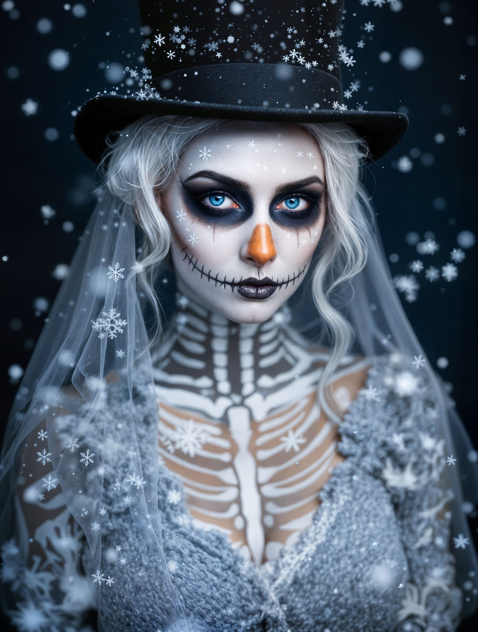 Winter Enchantress Portrait in Elegant Snowman Style