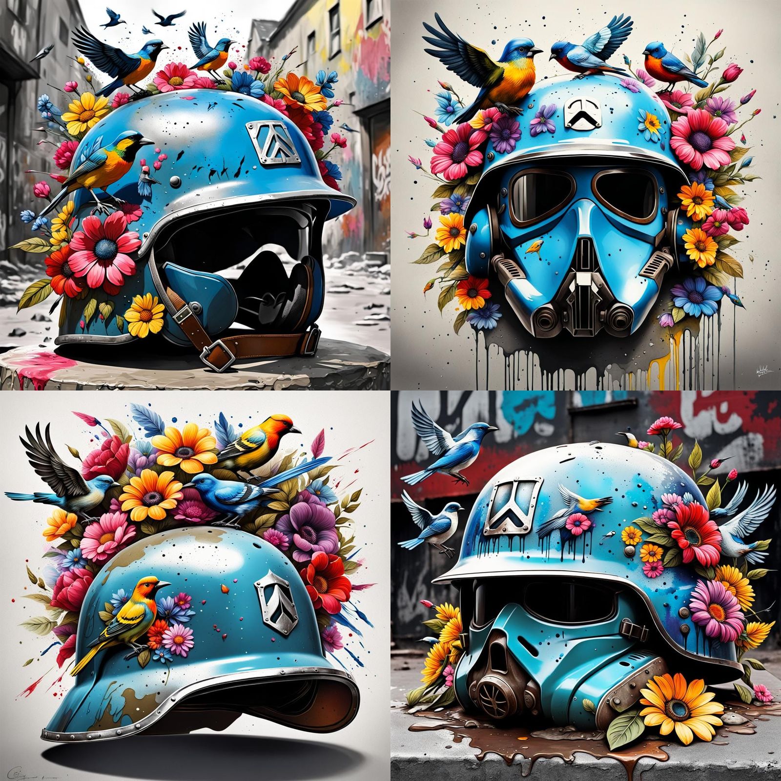 German WW2 Helmet Transformed into a Vibrant Peace Symbol