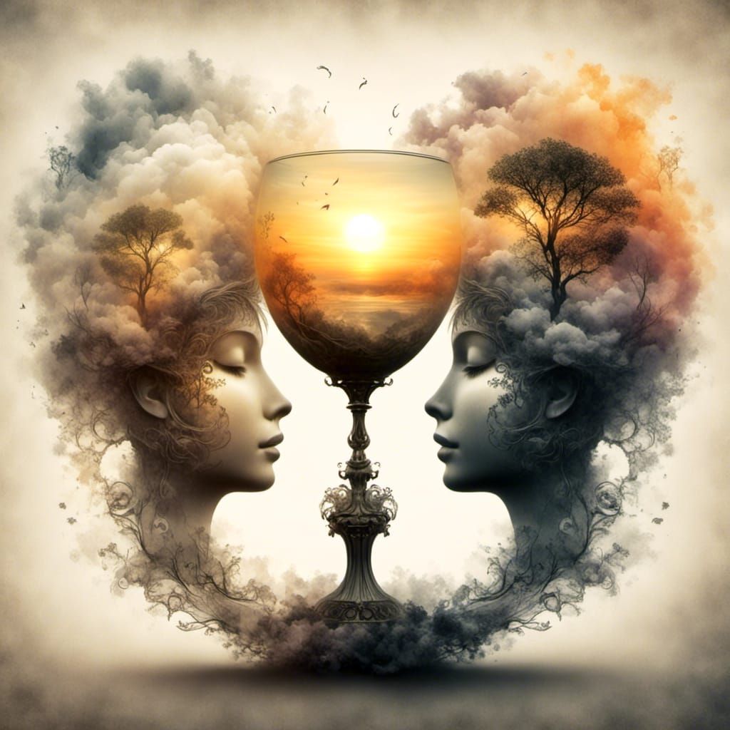 Ethereal Celestial Dreamscape in Whimsical Double Exposure