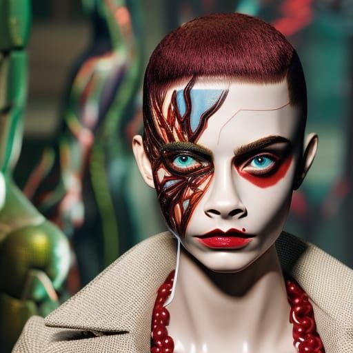 Surreal Portrait of a Model in a Verdant Landscape in Wax an...