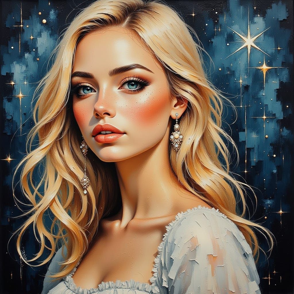 Surreal Portrait of a Blonde Woman in Neo-Impressionist Oil ...