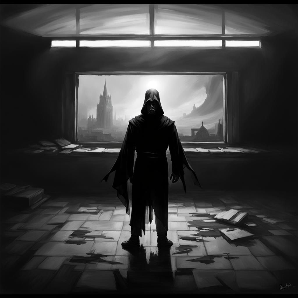 Sinister Figure Contemplates Existential Crisis in the Night