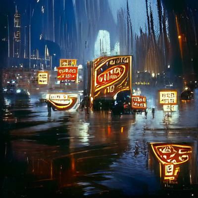 Rainy City Night in Retro Neon Oil