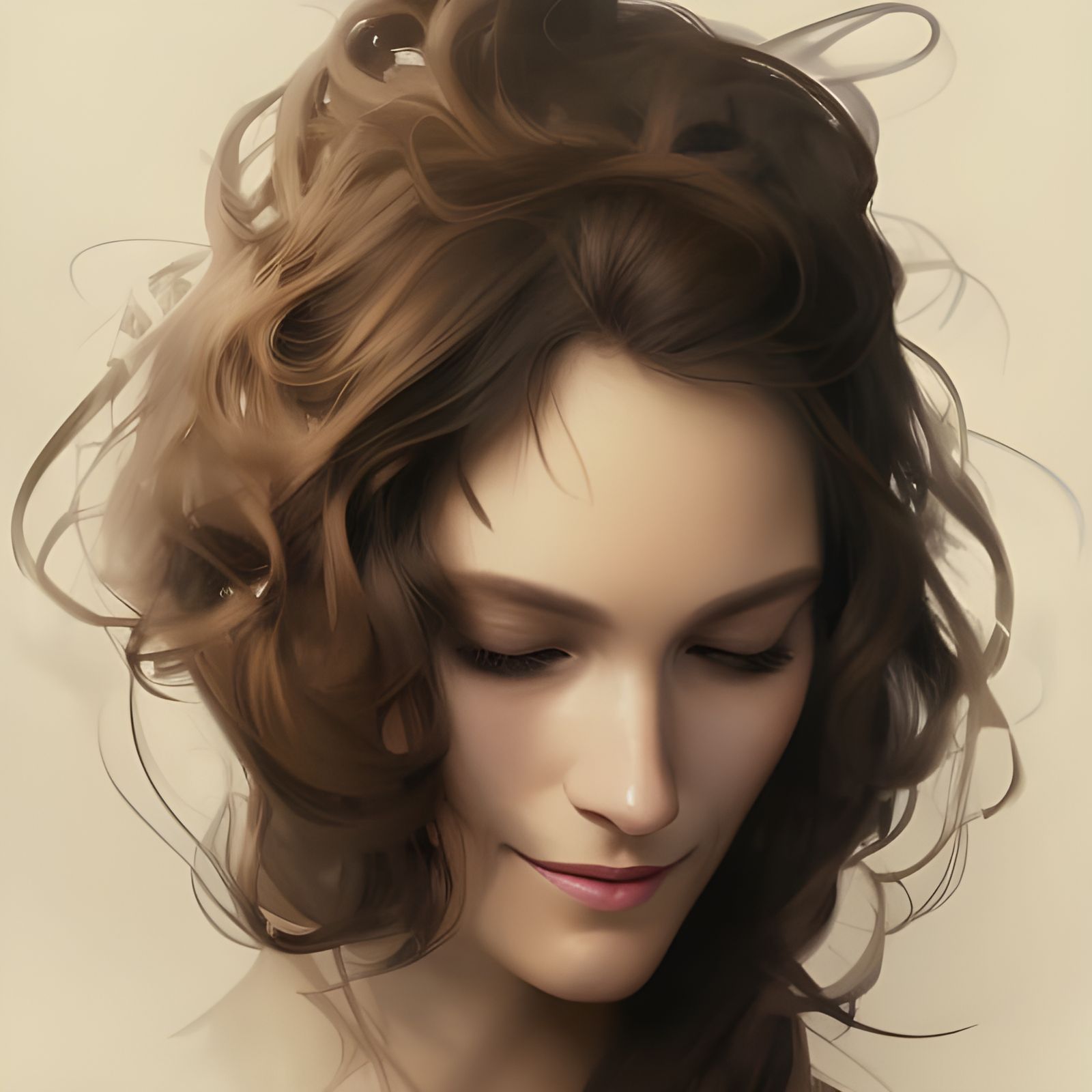 A thoughtful looking pretty brunette, looking down