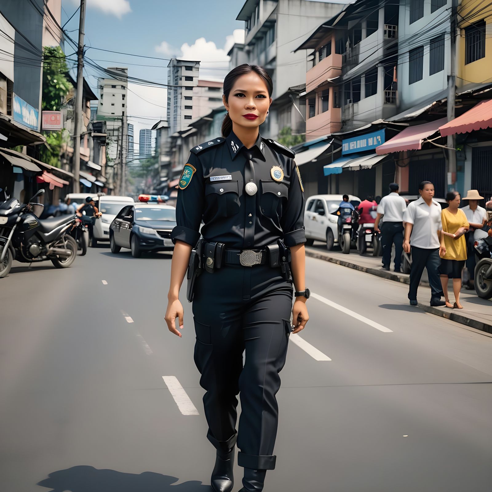 Confident Filipino Police Officer in Traditional Attire