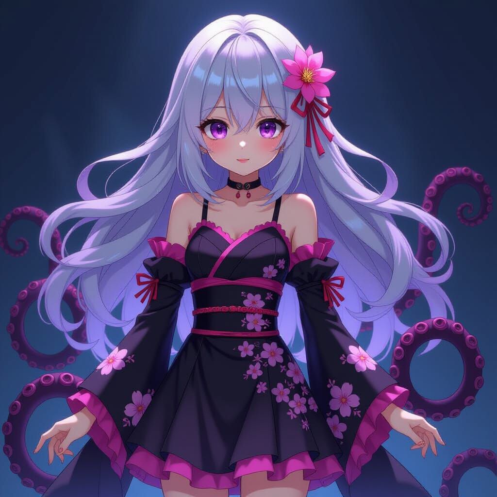 Anime Girl with Tentacles in Sakura Outfit