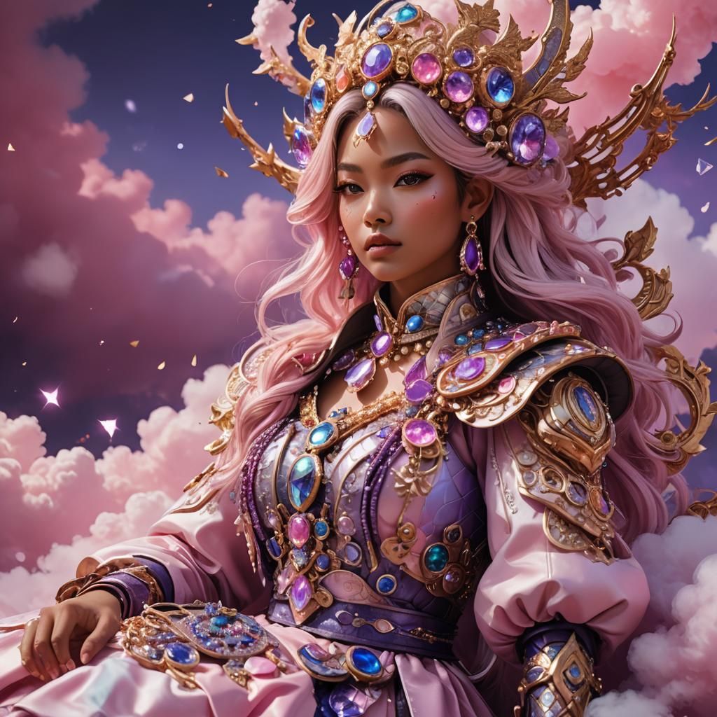 Hyper-Realistic Fantasy Princess on Pink Cloud