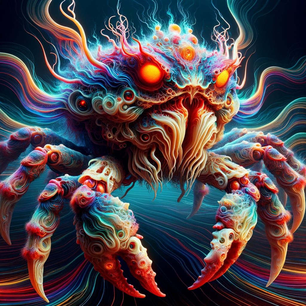 Underwater Crab Hybrid with Luminous Energy in 8K