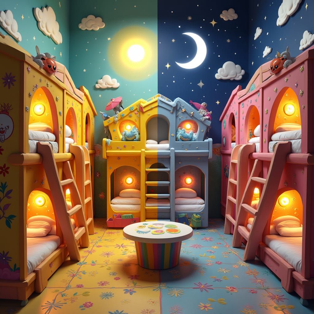 Whimsical Daycare Play Area in Vibrant Colors and Playful Pa...