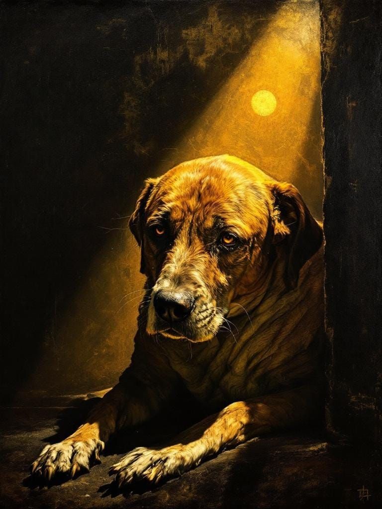 Dramatic Tenebrism: Old Dog in Sunlight