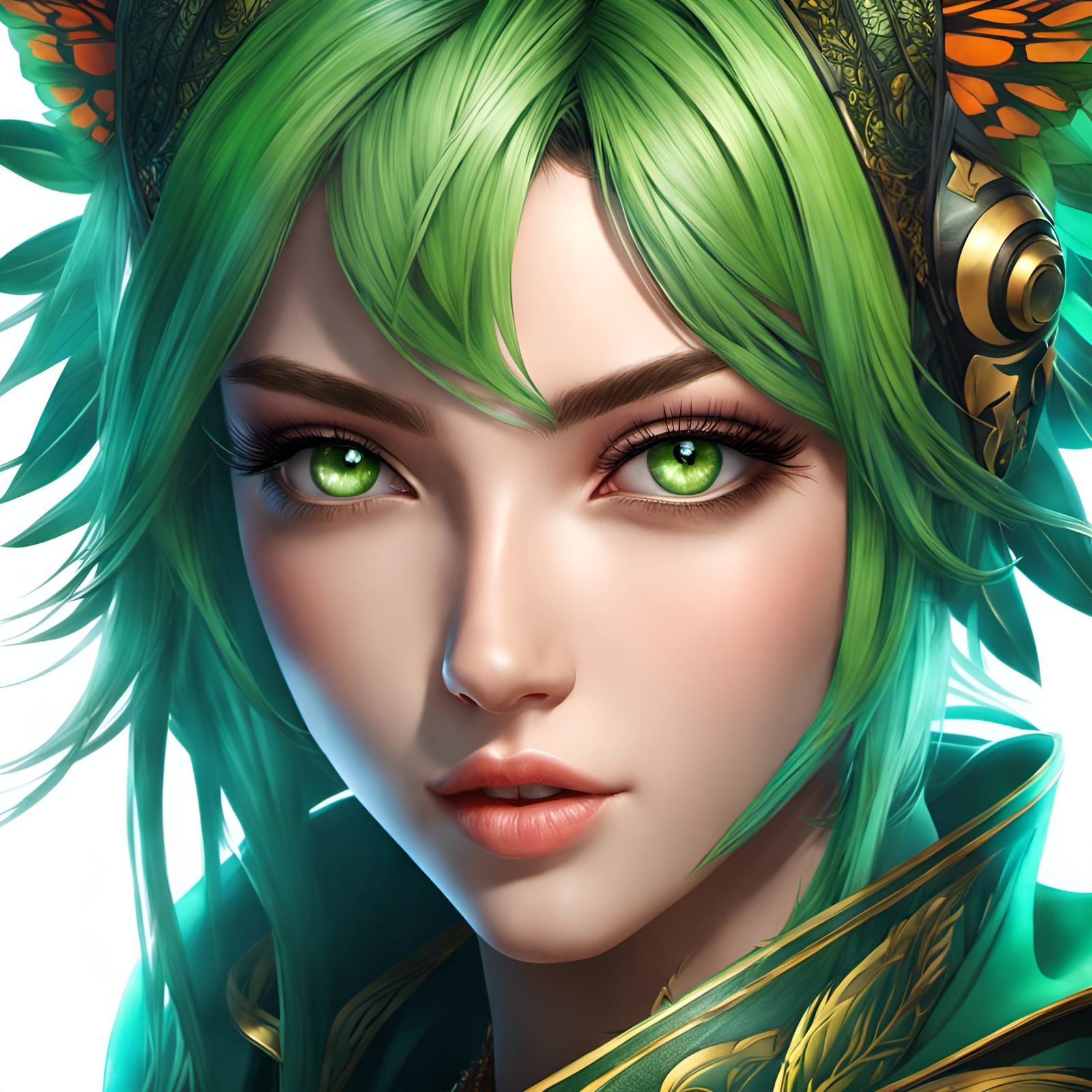 Breathtaking Fantasy Anime Portrait in Stunning Green Eyes