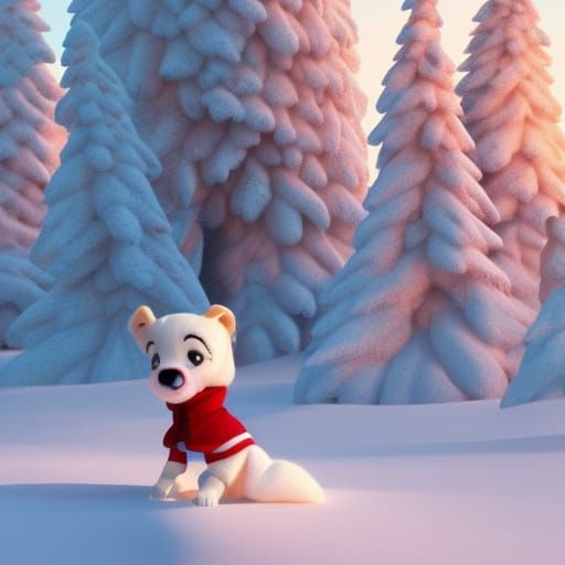 Adorable Anthropomorphic Puppy Girl in Winter Wonderland